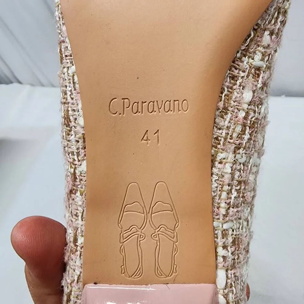 NIB C. Paravano Pink Tweed Kitten Heel Pumps Pointed Toe EU 41 US 10 - Picture 7 of 9